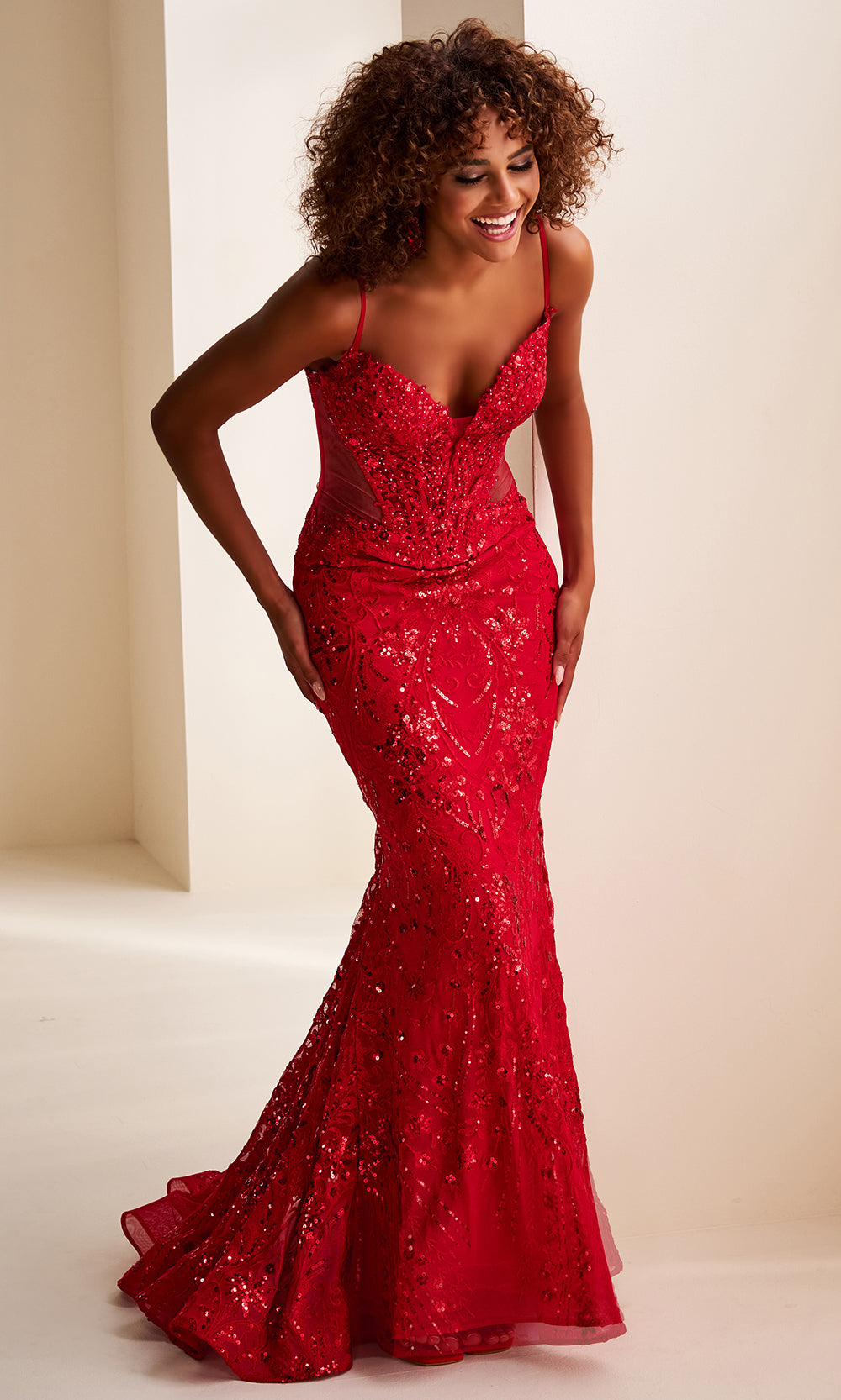 Ellie Wilde EW37204 - Sparkling Corset Mermaid Dress With Illusion Side Prom Dresses