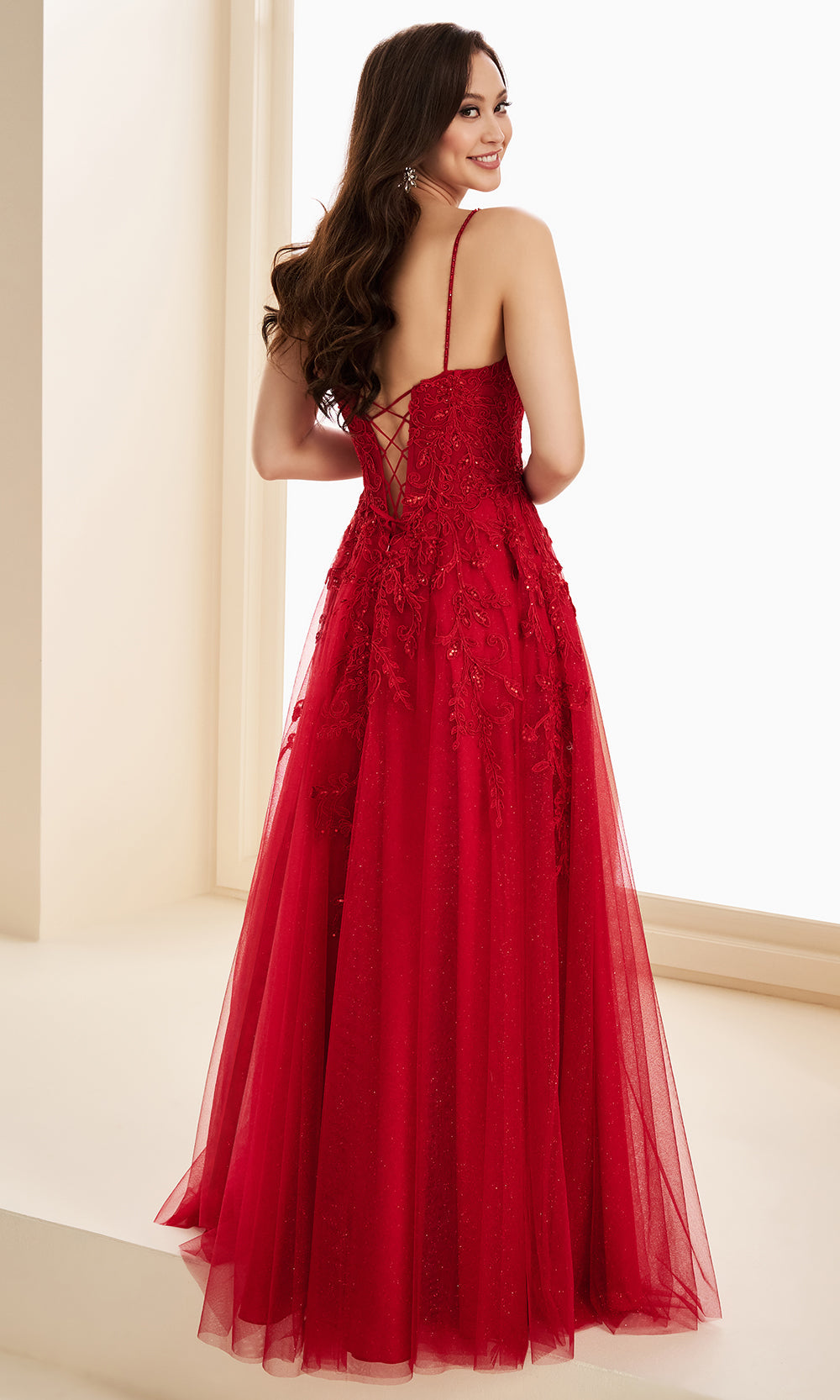 Ellie Wilde EW37214 - Lace-Up Back V-Neckline Prom Gown Prom Dresses