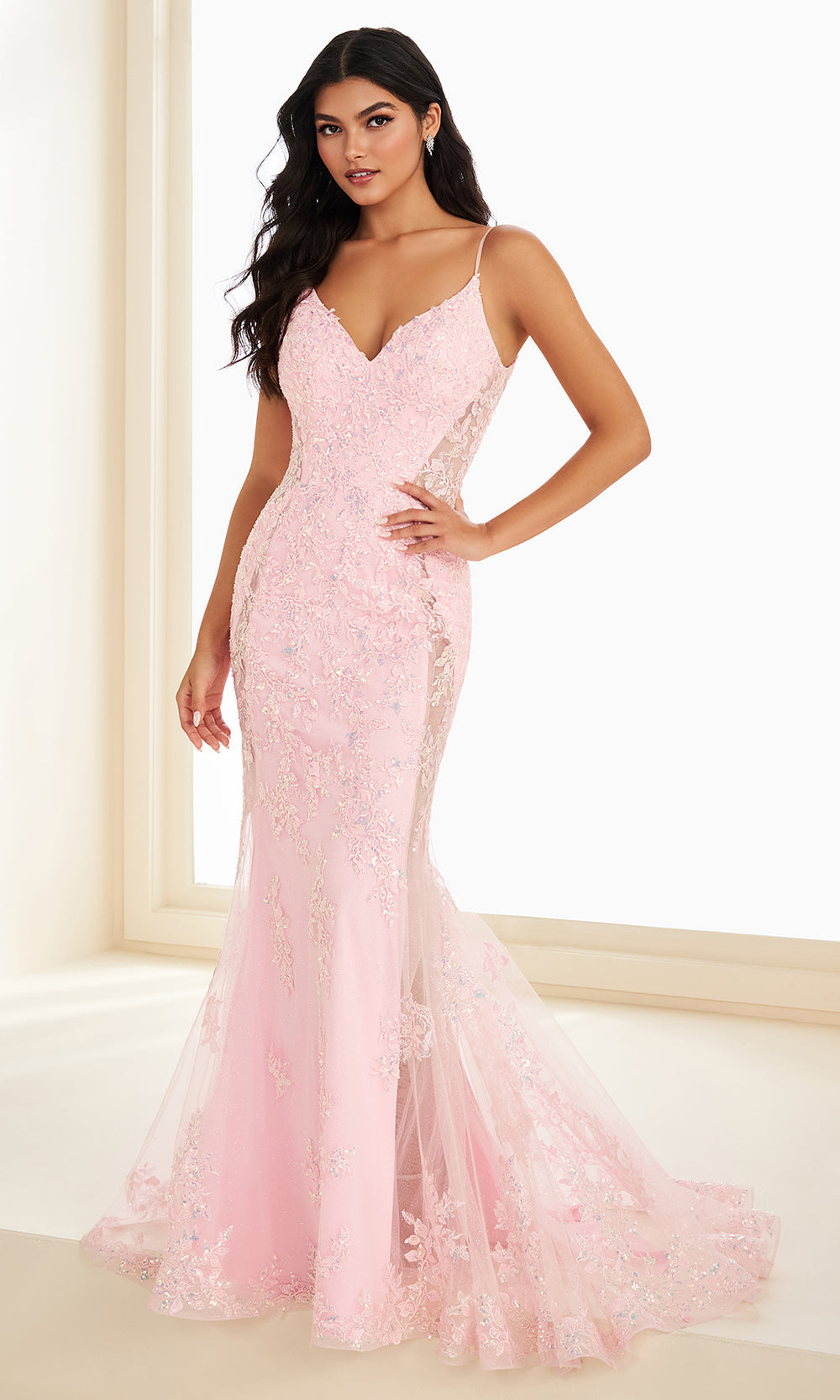 Ellie Wilde EW37222 - Illusion Bodice Mermaid V-Neck Dress Prom Dresses