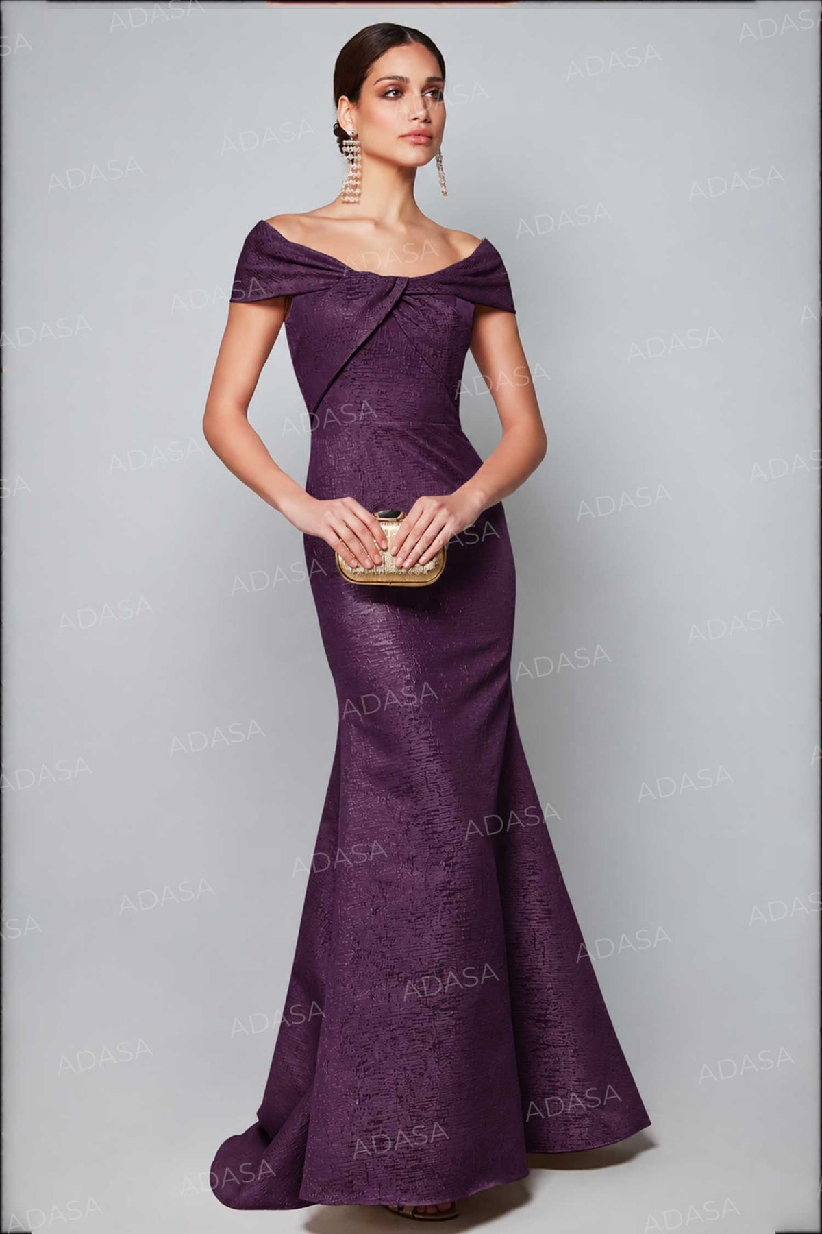 Alyce Paris 27613 - Jacquard Short Sleeve Twisted Gown