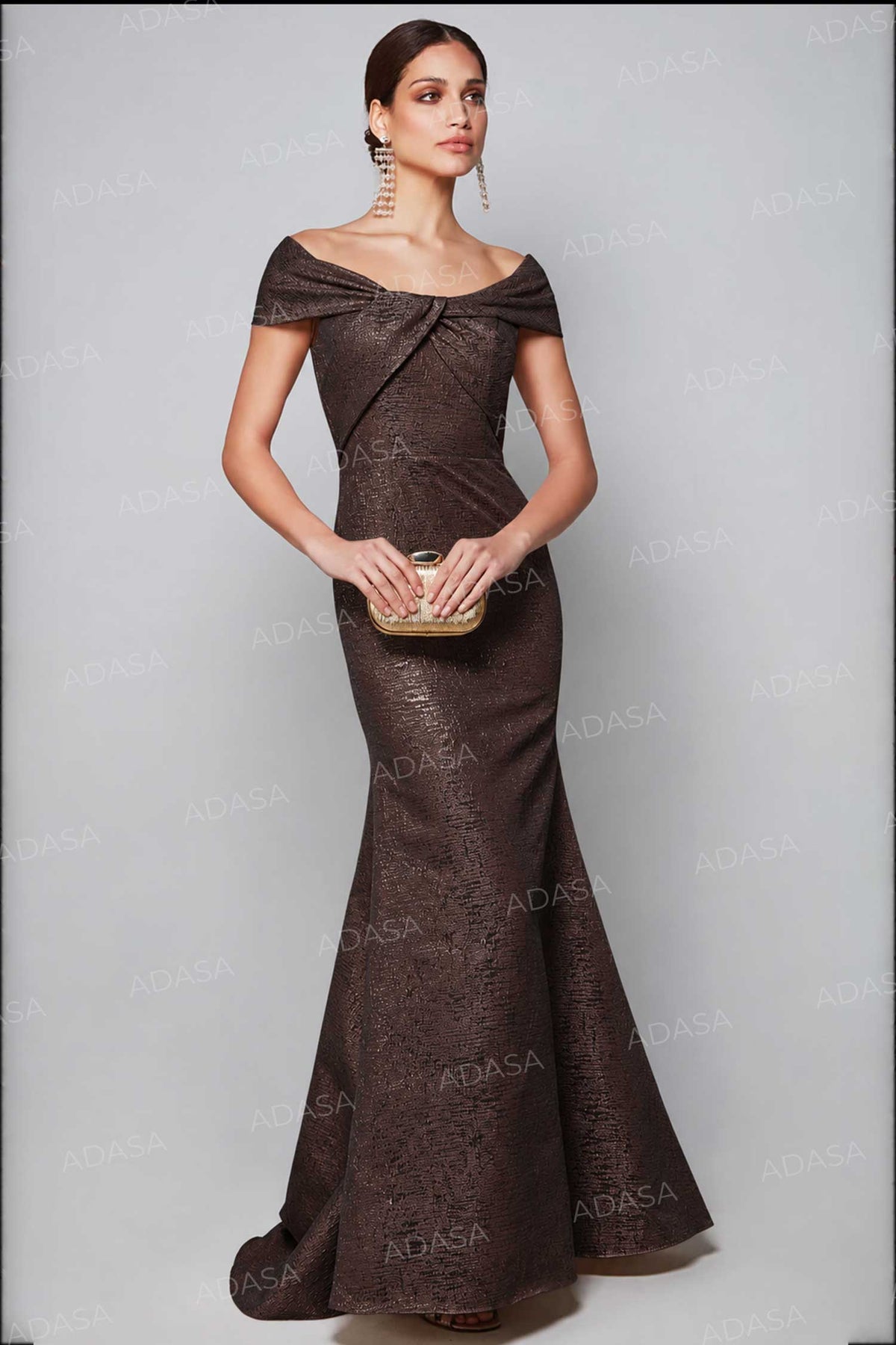 Alyce Paris 27613 - Jacquard Short Sleeve Twisted Gown