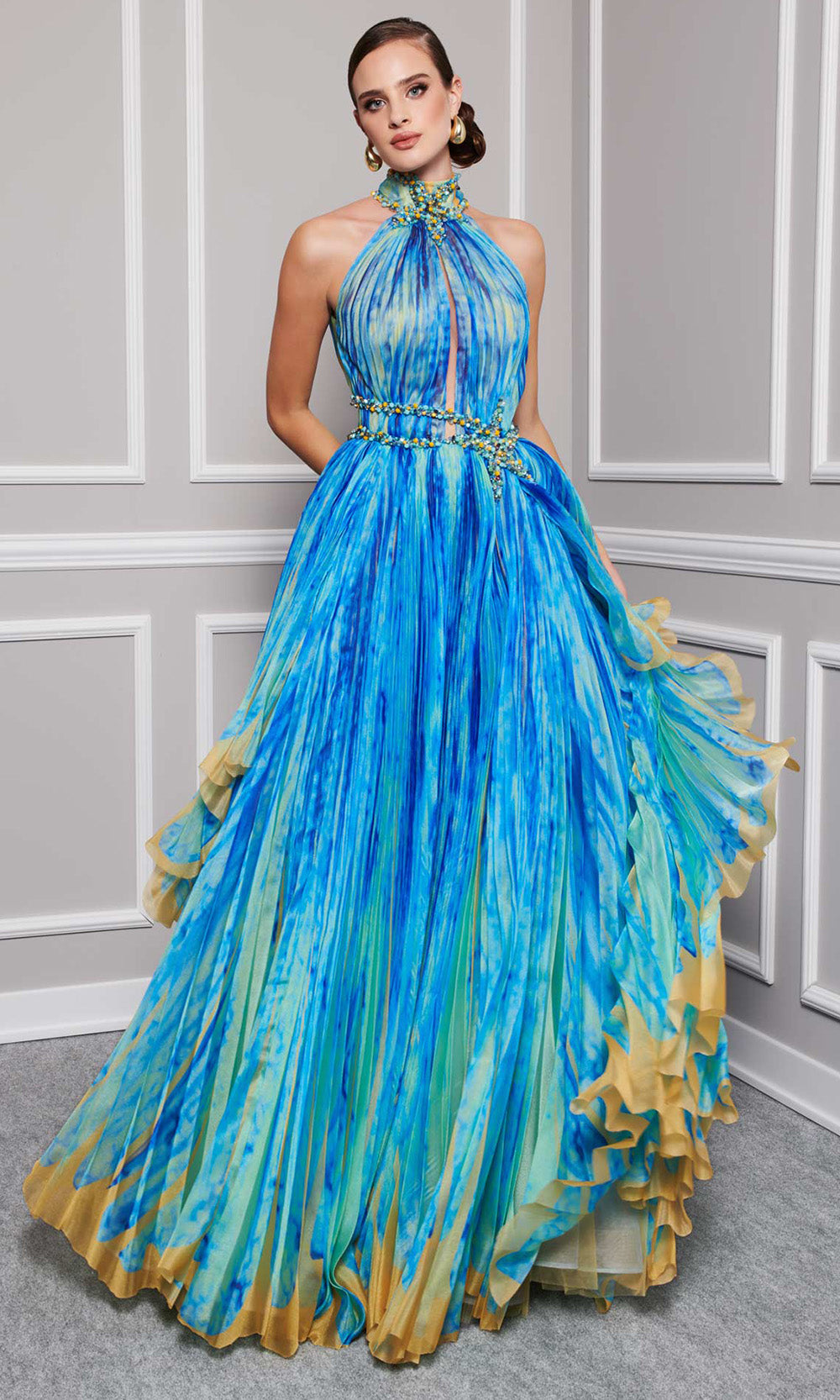 MNM Couture F02822 - Beaded Applique Printed Long Gown Evening Dresses