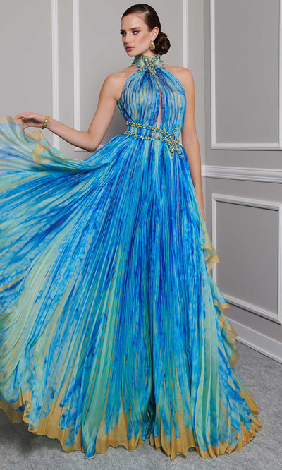MNM Couture F02822 - Beaded Applique Printed Long Gown Evening Dresses