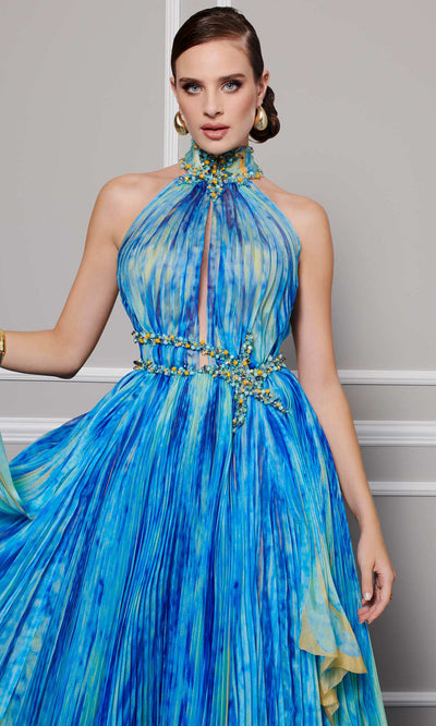 MNM Couture F02822 - Beaded Applique Printed Long Gown Evening Dresses
