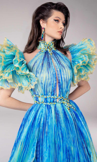 MNM Couture F02822 - Beaded Applique Printed Long Gown Evening Dresses