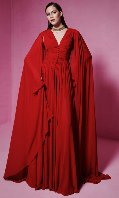 MNM Couture F02845 - Ruched Flowing A-Line Evening Gown Formal Gowns