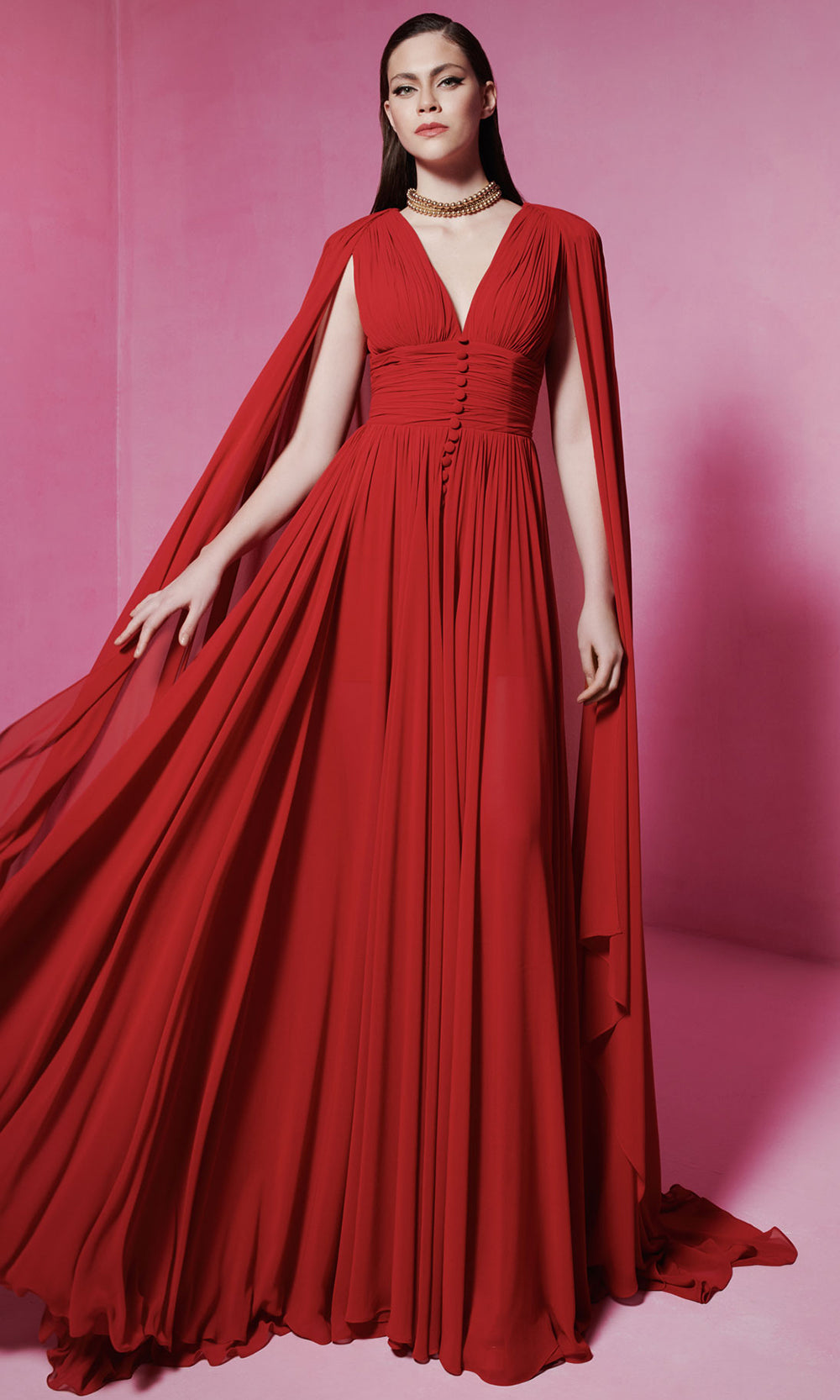 MNM Couture F02845 - Ruched Flowing A-Line Evening Gown Formal Gowns