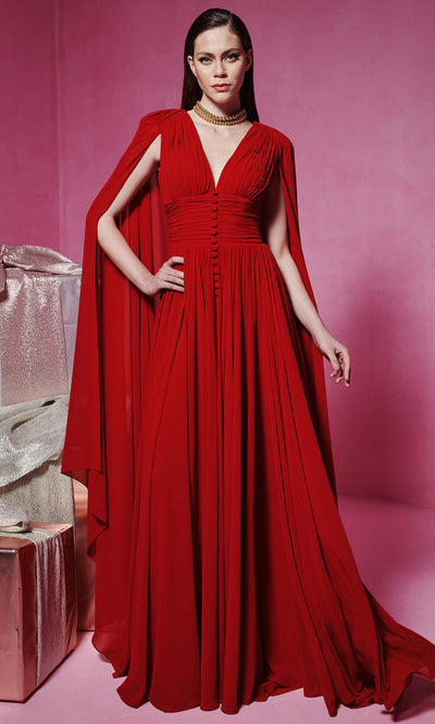 MNM Couture F02845 - Ruched Flowing A-Line Evening Gown Formal Gowns