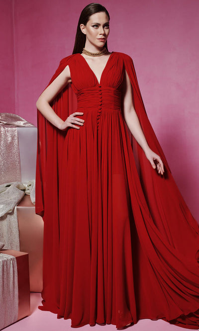 MNM Couture F02845 - Ruched Flowing A-Line Evening Gown Formal Gowns