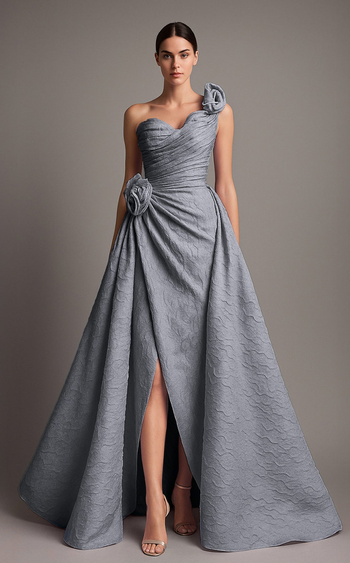 MNM Couture F02877 - Long Sleeve Rosette Evening Gown
