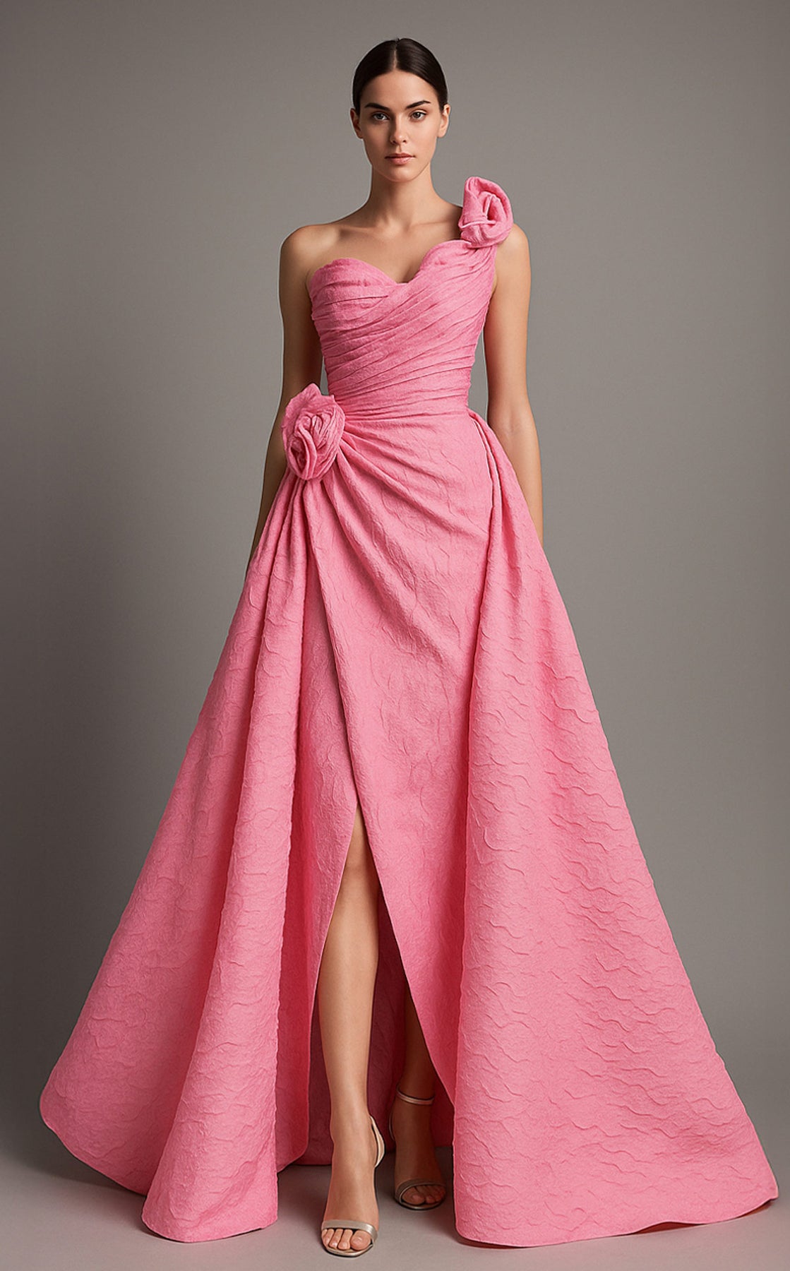 MNM Couture F02877 - Long Sleeve Rosette Evening Gown