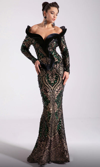 MNM Couture F02896 - Off Shoulder Long Sleeve Gown Evening Dresses