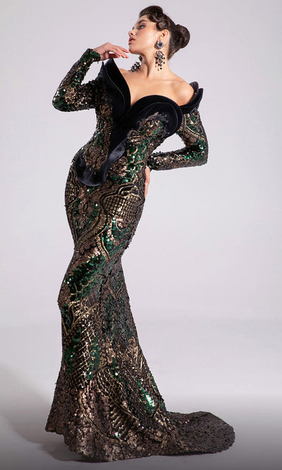 MNM Couture F02896 - Off Shoulder Long Sleeve Gown Evening Dresses