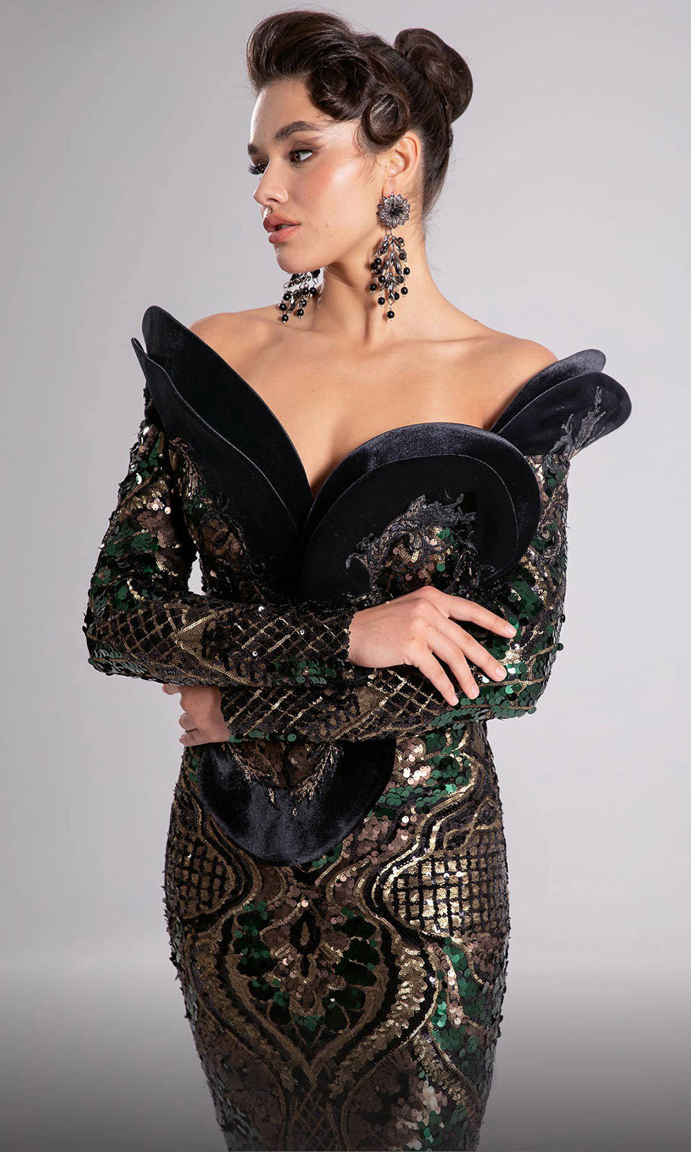 MNM Couture F02896 - Off Shoulder Long Sleeve Gown Evening Dresses