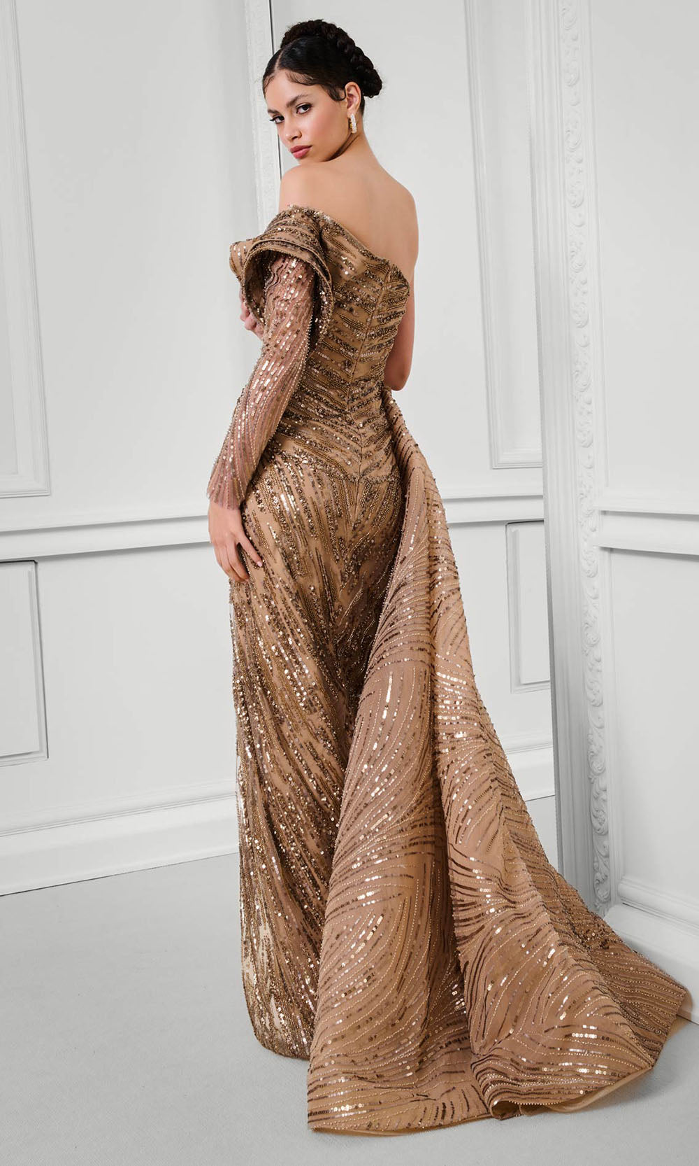 MNM COUTURE F02897B - One Sleeve Wrap Sheath Skirt Gown Prom Dresses
