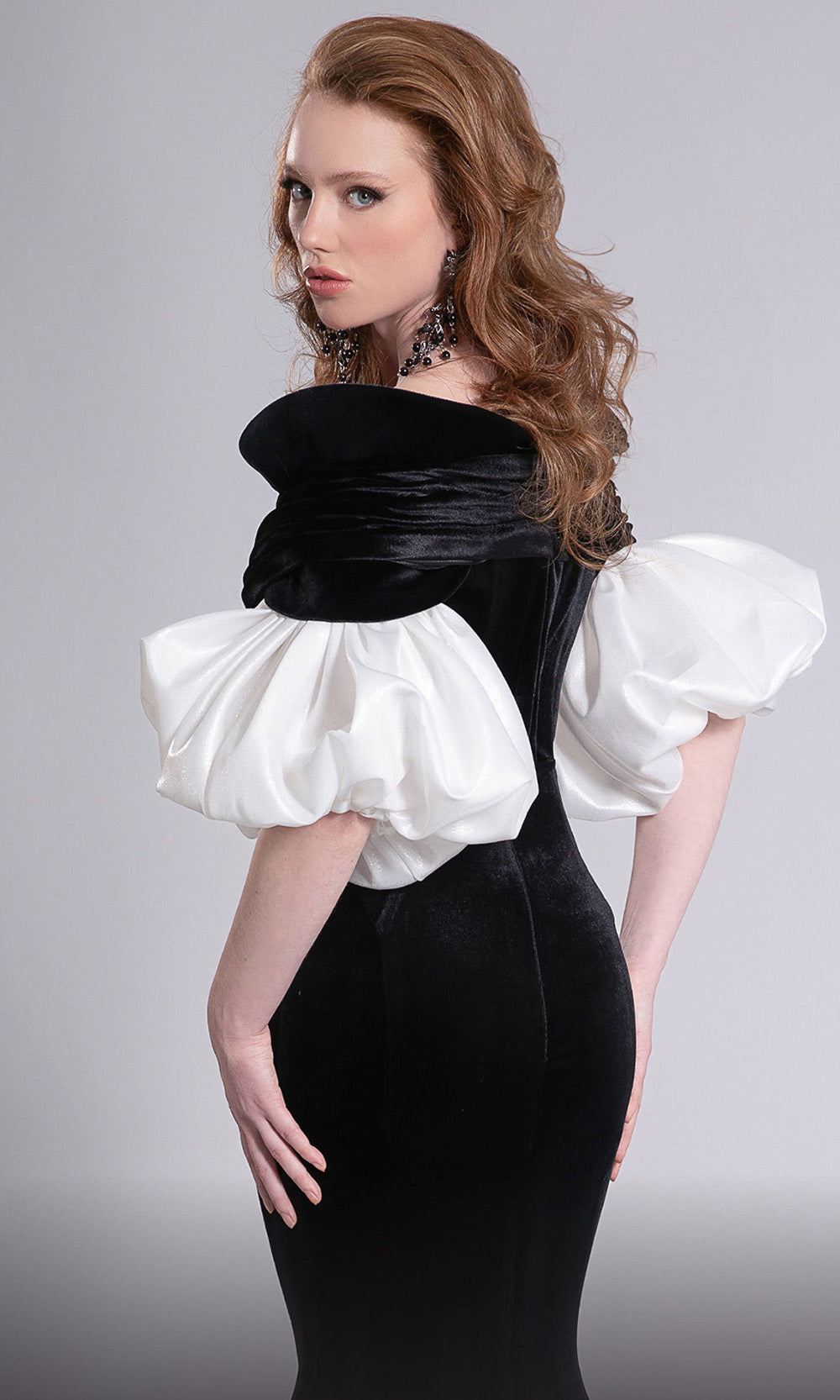 MNM Couture F02898 - Mermaid Skirt Puff Sleeve Gown Evening Dresses