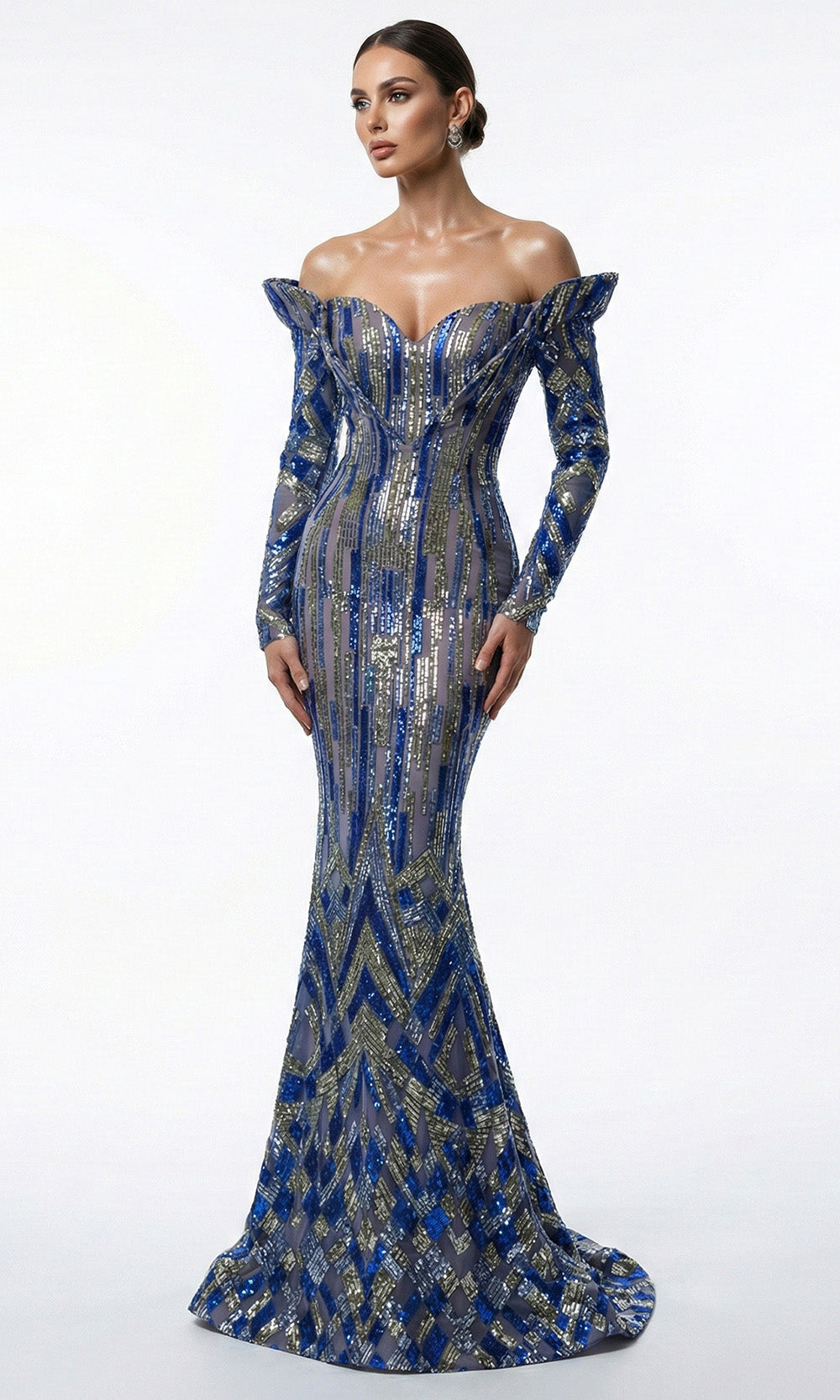 MNM COUTURE F02900A - Sweetheart Mermaid Dress with Sequin Details Prom Dresses in Royal Blue