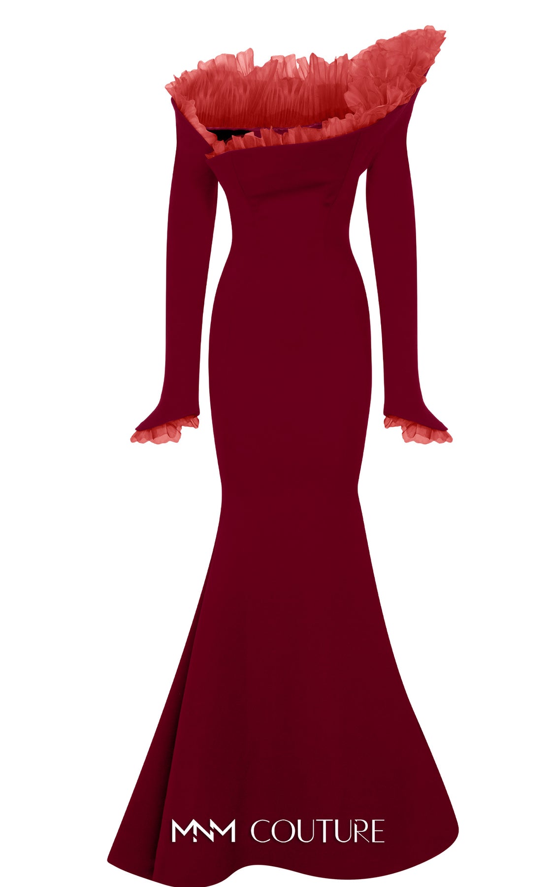 MNM Couture F02905 - Long Sleeve Gown with Ruffle Detail