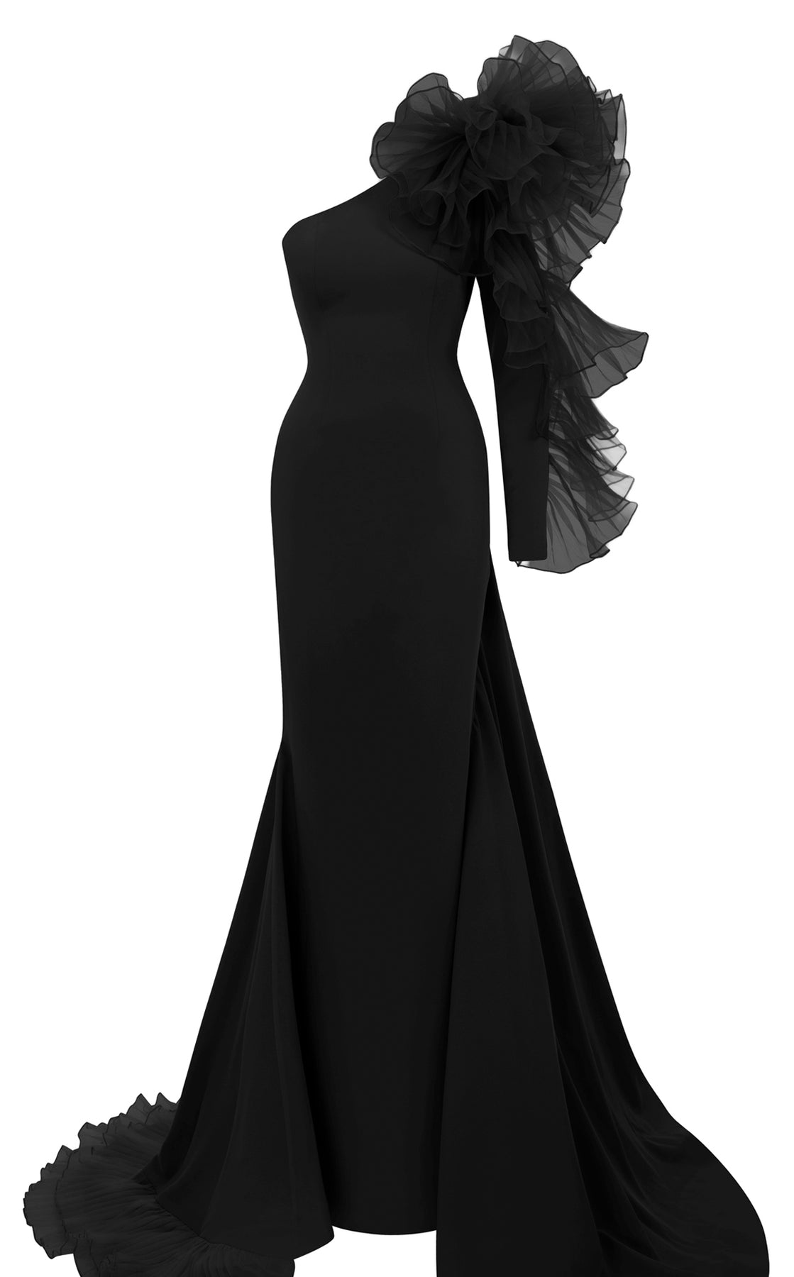 MNM Couture F02906 - Ruffled Detail Asymmetric Gown