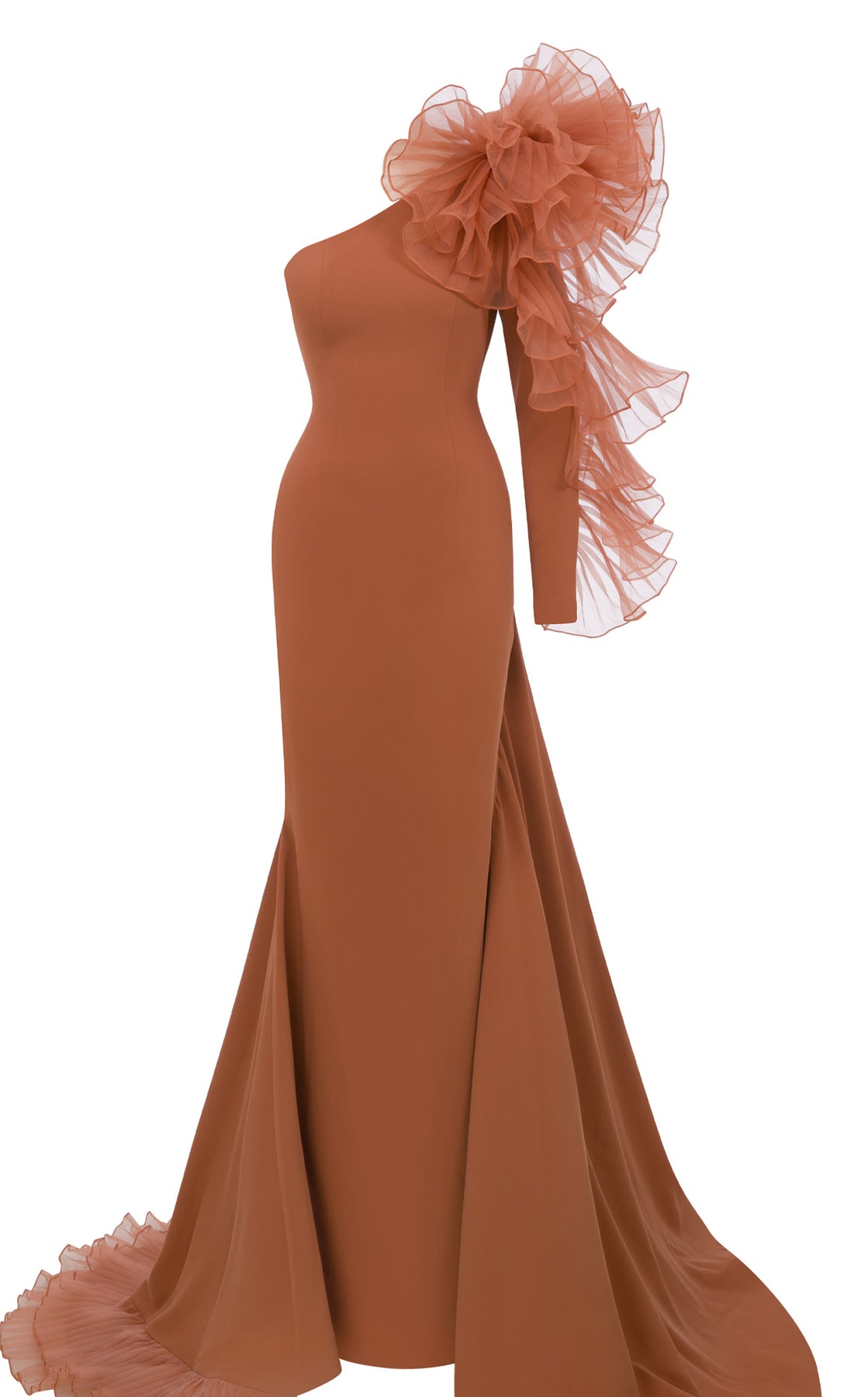 MNM Couture F02906 - Ruffled Detail Asymmetric Gown