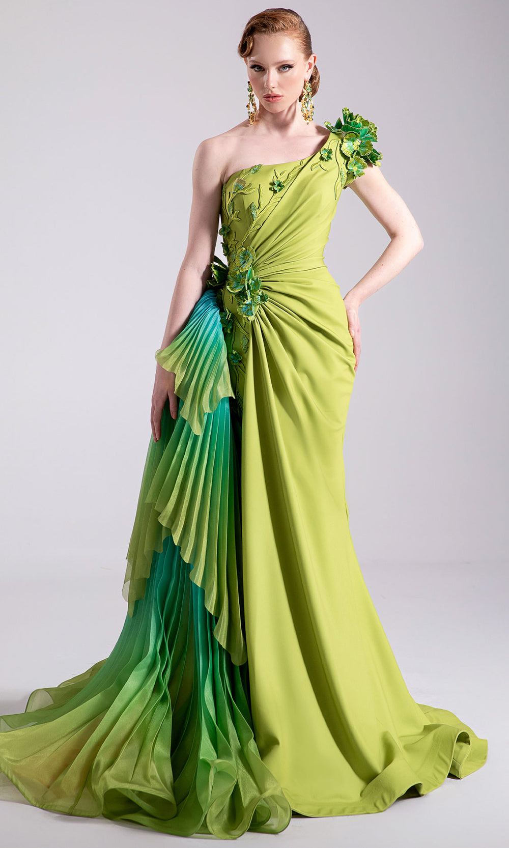 MNM COUTURE F02911 - One Shoulder 3D Floral Applique Gown Prom Dresses Pitache