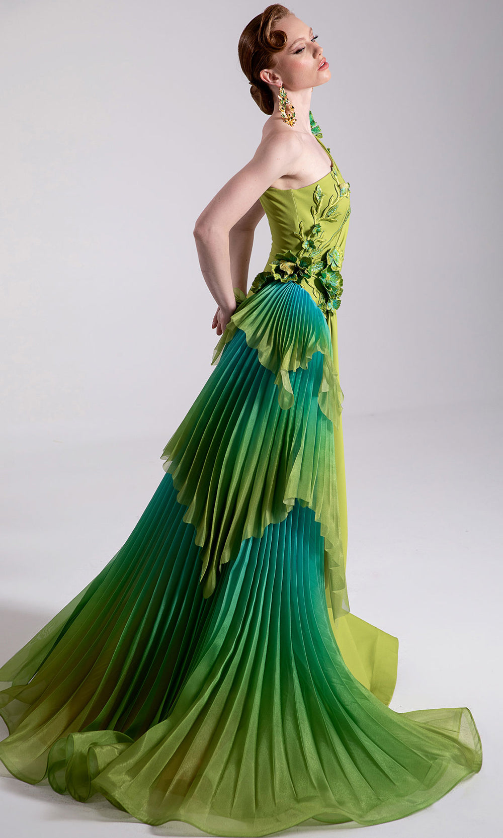 MNM COUTURE F02911 - One Shoulder 3D Floral Applique Gown Prom Dresses Pitache