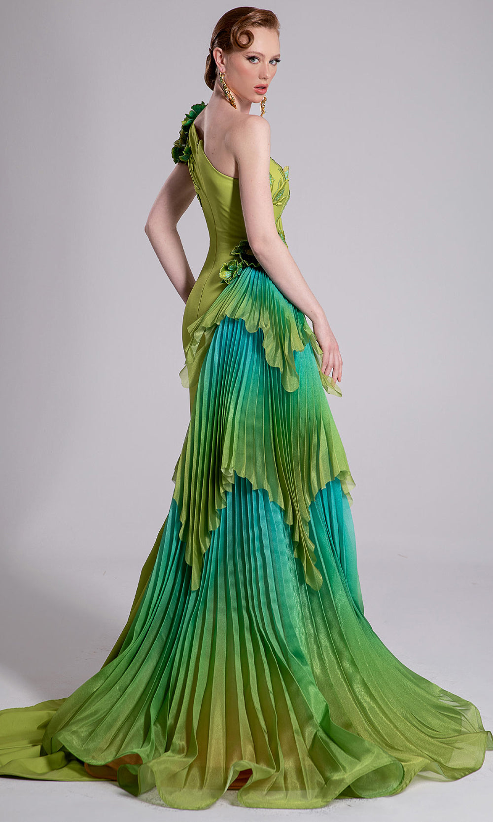 MNM COUTURE F02911 - One Shoulder 3D Floral Applique Gown Prom Dresses Pitache