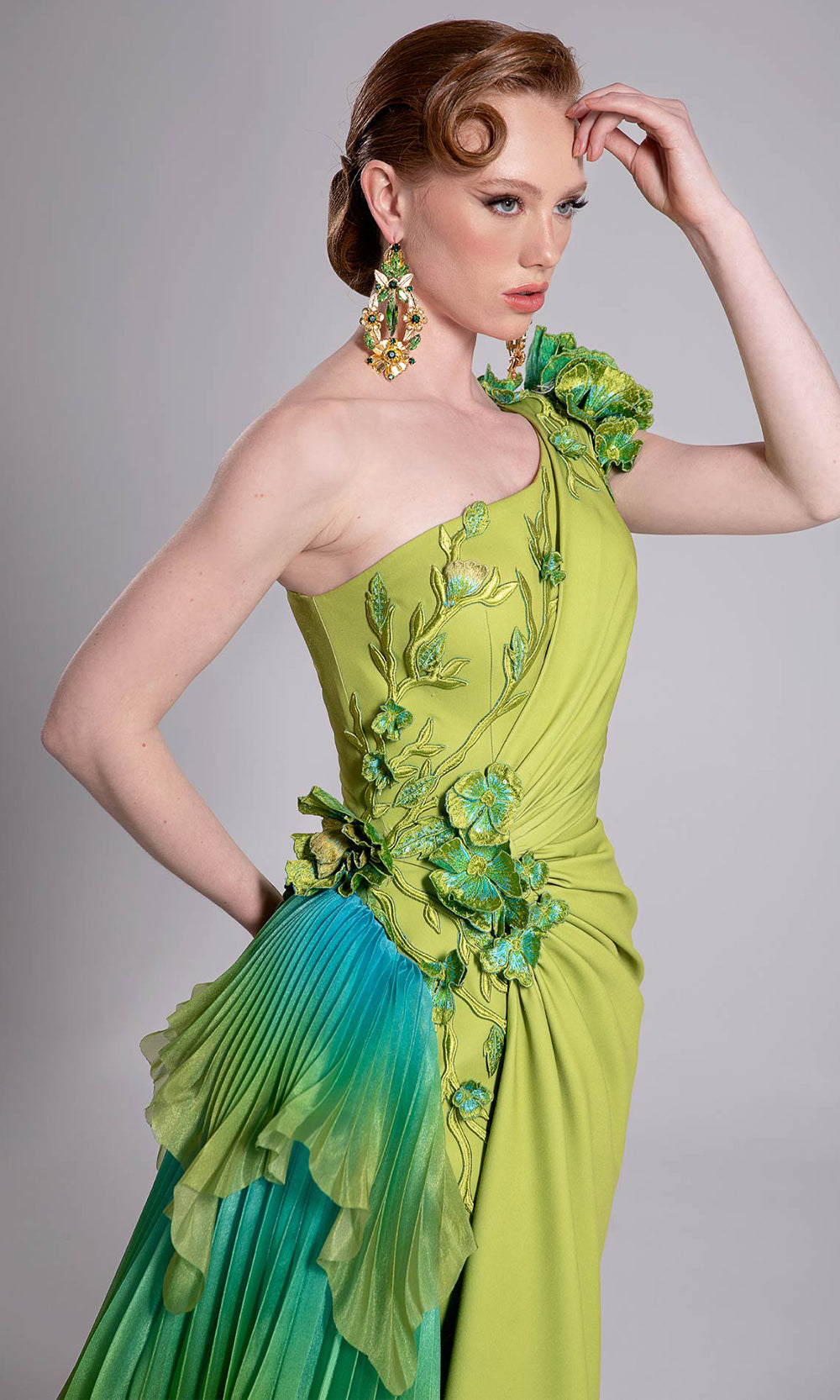 MNM COUTURE F02911 - One Shoulder 3D Floral Applique Gown Prom Dresses Pitache