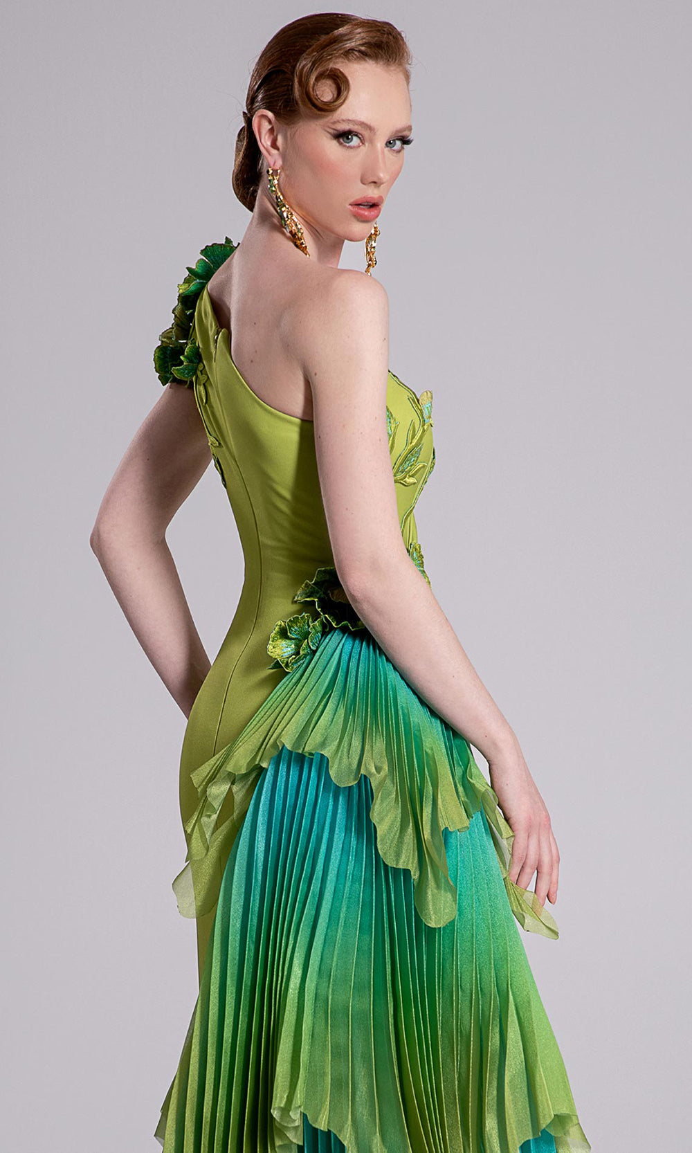 MNM COUTURE F02911 - One Shoulder 3D Floral Applique Gown Prom Dresses Pitache