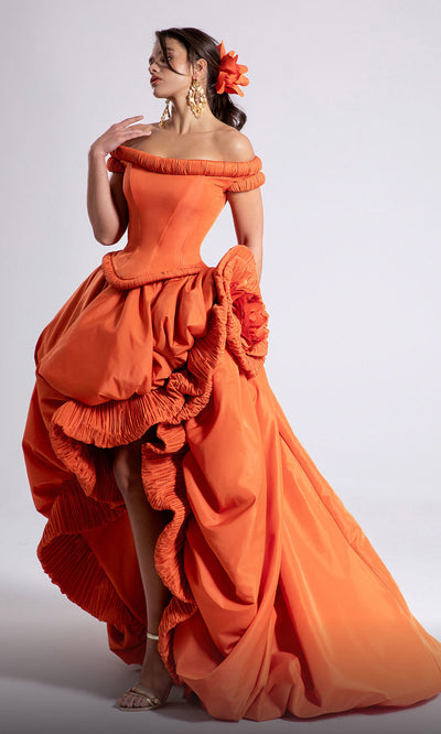 MNM Couture F02913 - Off Shoulder Corset Draped Gown Ball Gowns