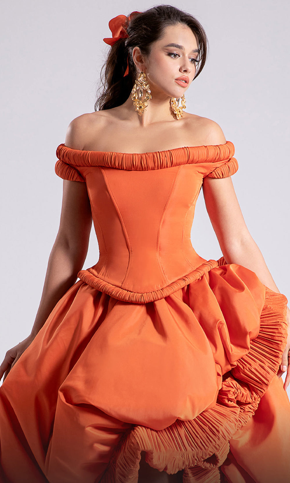 MNM Couture F02913 - Off Shoulder Corset Draped Gown Ball Gowns