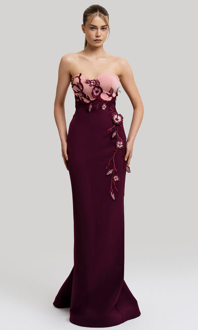 MNM Couture F02917 - Two-Tone Strapless Gown with 3D Appliques Prom Dresses