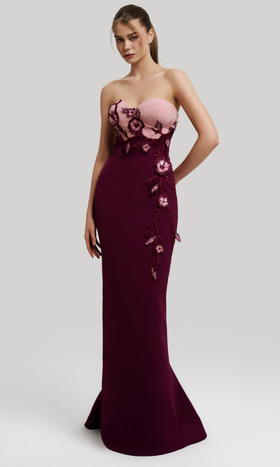 MNM Couture F02917 - Two-Tone Strapless Gown with 3D Appliques Prom Dresses