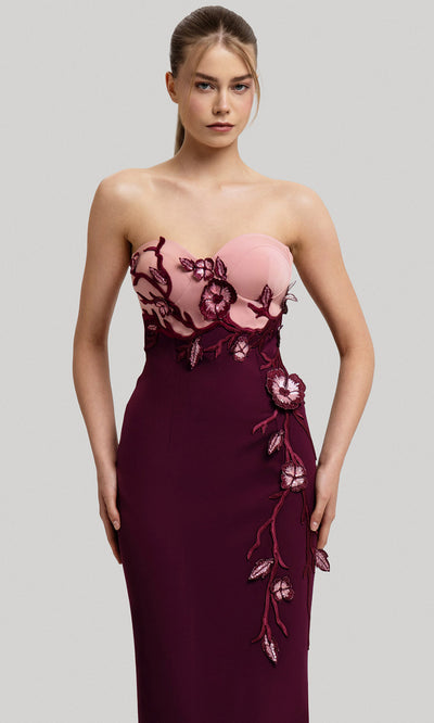 MNM Couture F02917 - Two-Tone Strapless Gown with 3D Appliques Prom Dresses