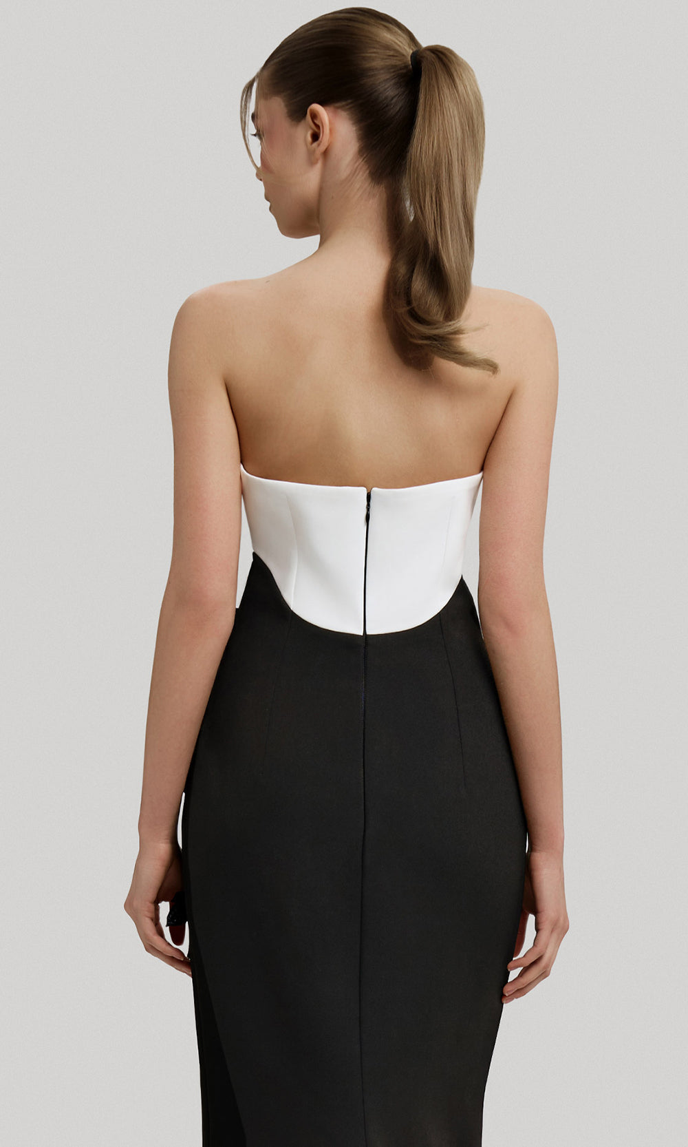 MNM Couture F02917 - Two-Tone Strapless Gown with 3D Appliques Prom Dresses