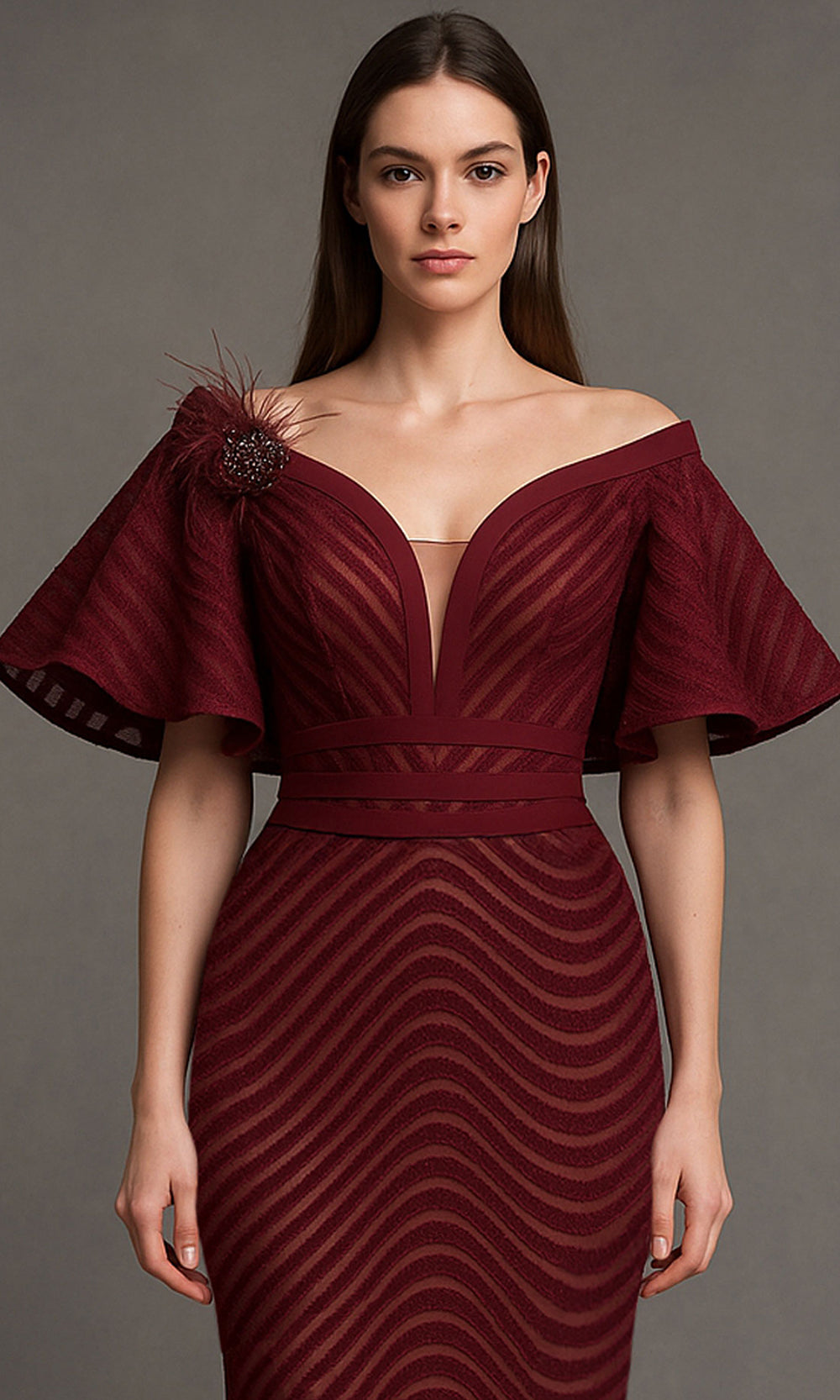 MNM Couture F02925 - Mermaid Evening Gown with Dramatic Sleeves Formal Gowns