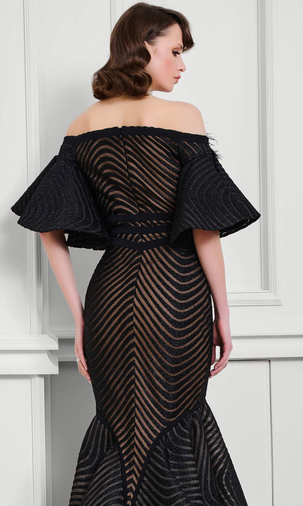 MNM Couture F02925 - Mermaid Evening Gown with Dramatic Sleeves Formal Gowns