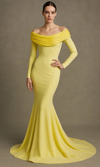 MNM Couture F02928 - Long Sleeve Body-Sculpting Crepe Gown Formal Gowns