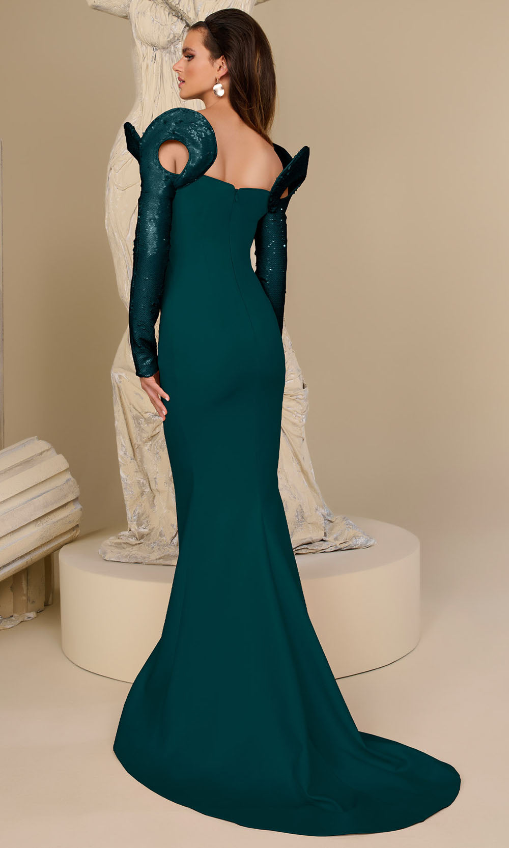 MNM COUTURE F02942 - Sequin Ornate Deep V-Neck Evening Gown Formal Gowns in Green