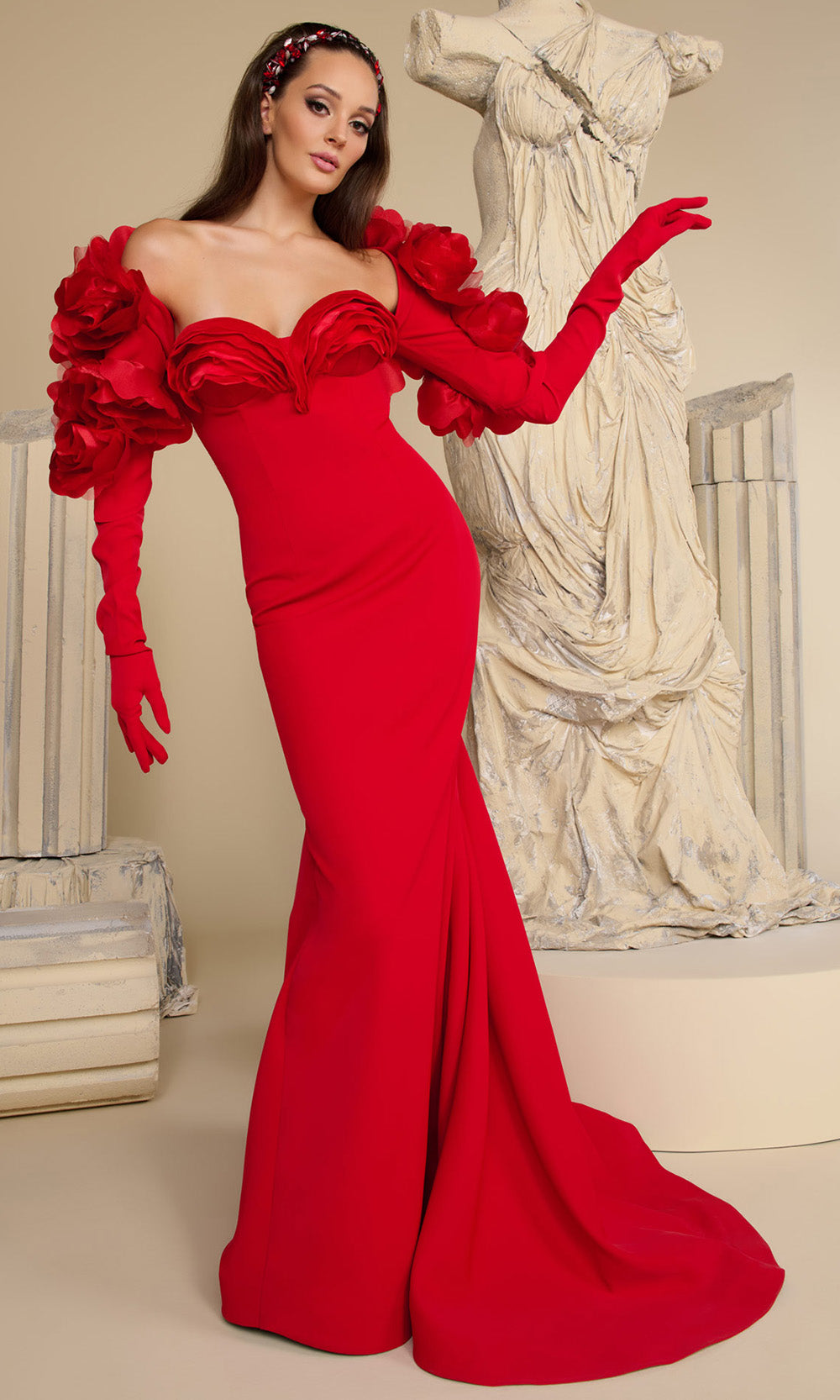 MNM COUTURE F02944 - Strapless Rose Jacket Evening Dress Prom Dresses in Red 