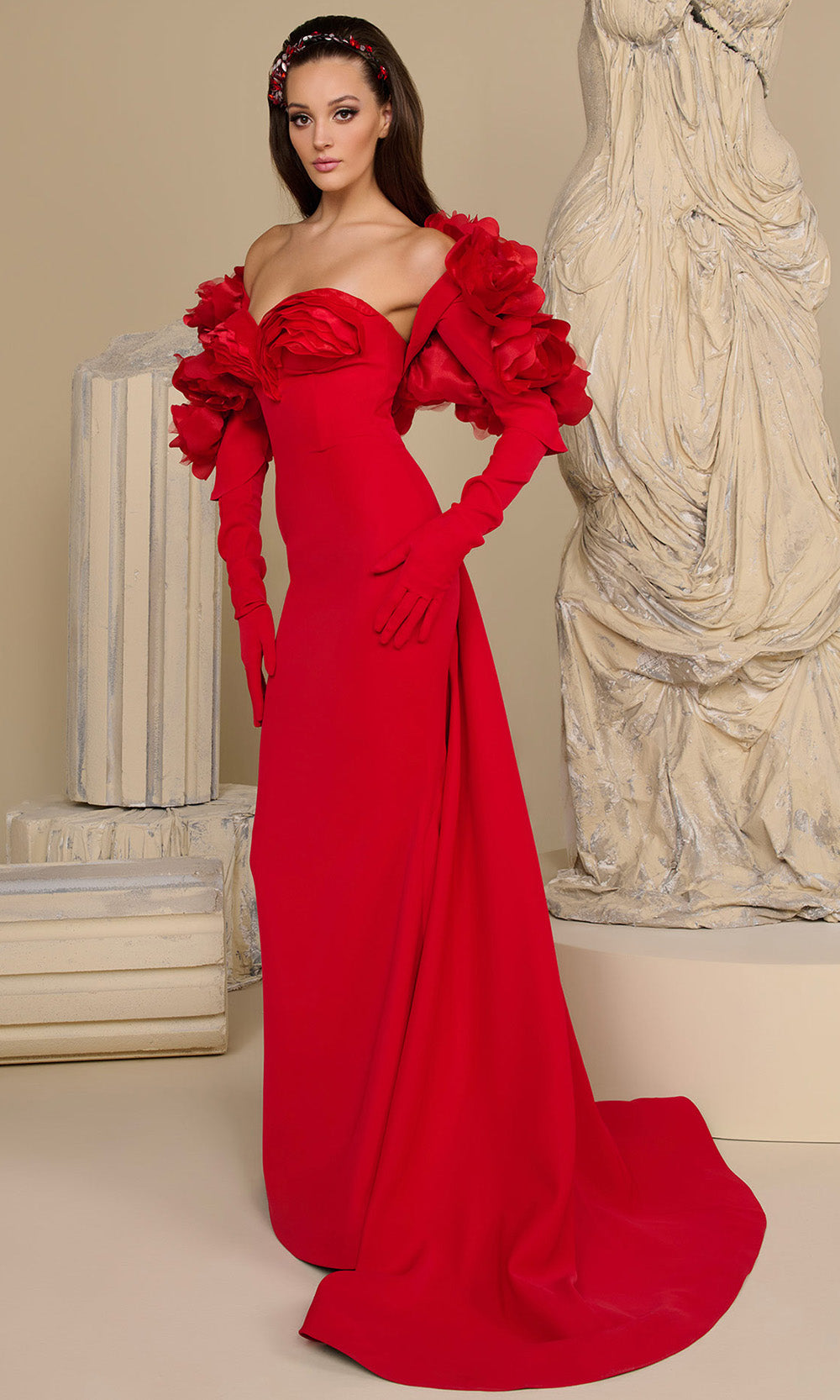 MNM COUTURE F02944 - Strapless Rose Jacket Evening Dress Prom Dresses in Red 