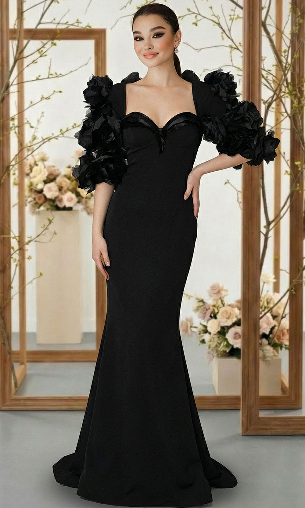MNM COUTURE F02944 - Strapless Rose Jacket Evening Dress Prom Dresses in Black 