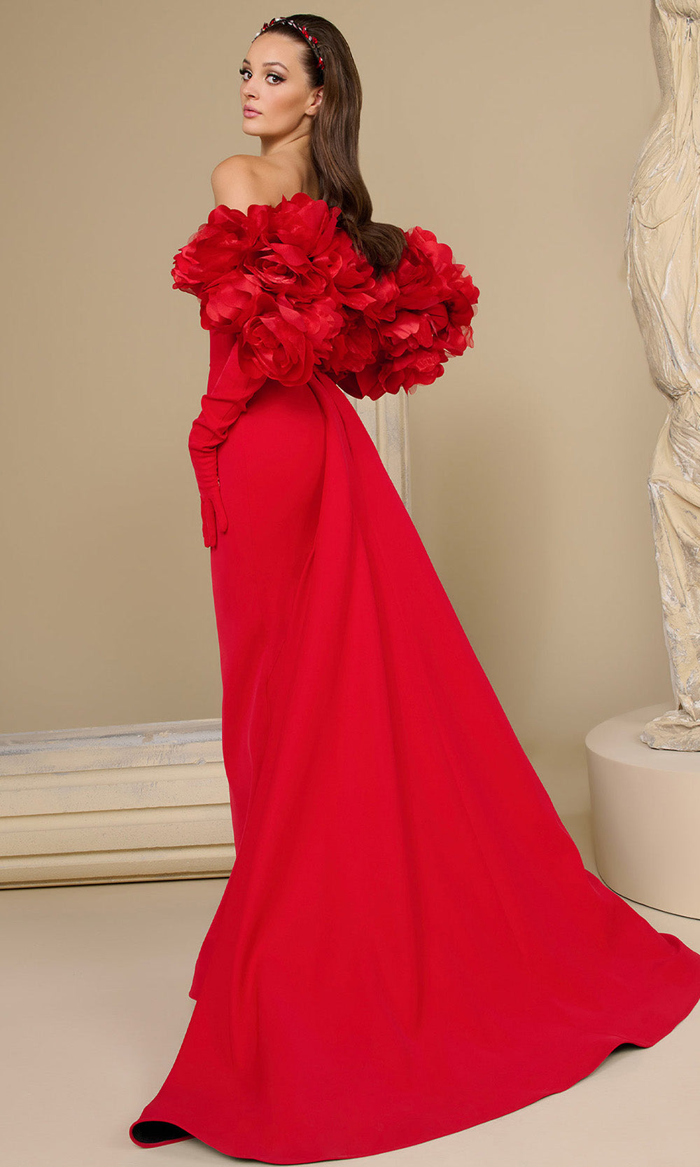 MNM COUTURE F02944 - Strapless Rose Jacket Evening Dress Prom Dresses in Red 