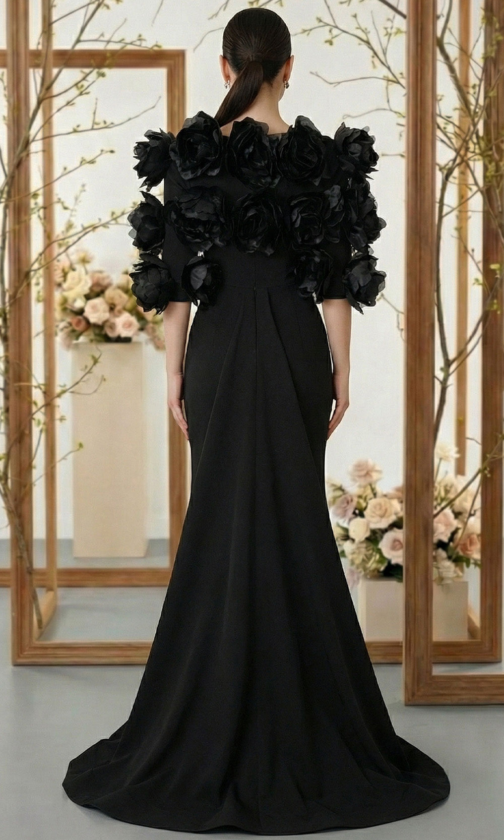MNM COUTURE F02944 - Strapless Rose Jacket Evening Dress Prom Dresses in Black 