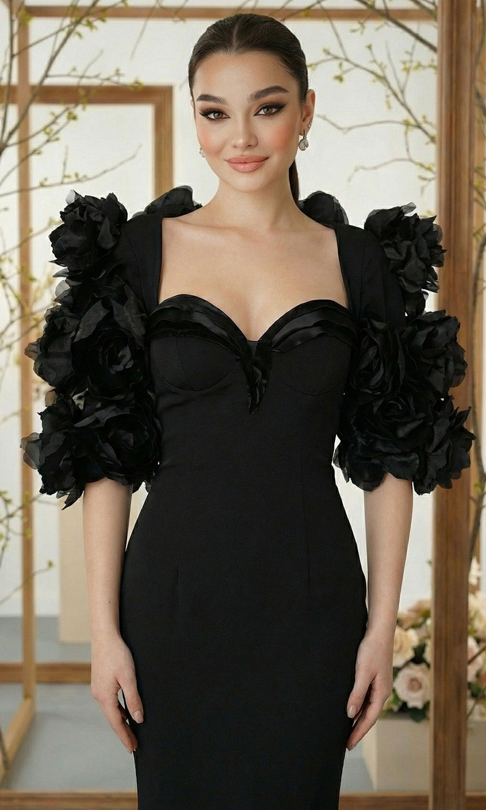 MNM COUTURE F02944 - Strapless Rose Jacket Evening Dress Prom Dresses in Black 