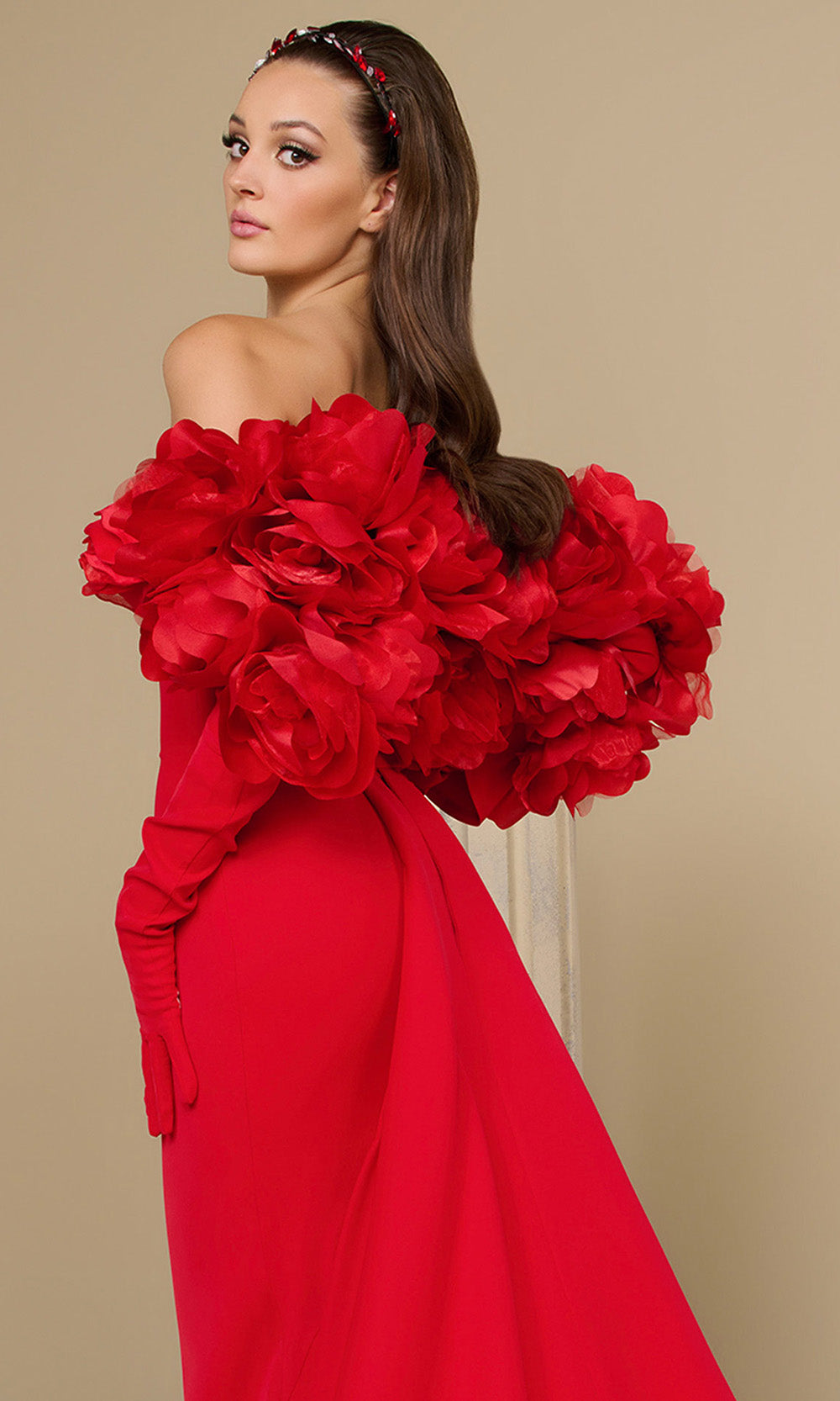 MNM COUTURE F02944 - Strapless Rose Jacket Evening Dress Prom Dresses in Red 