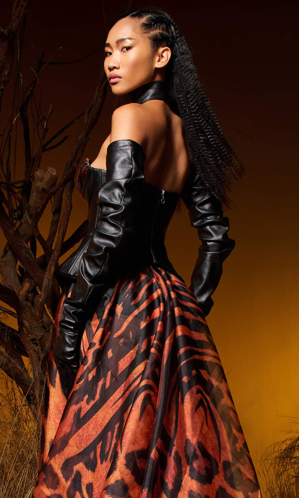MNM COUTURE F02952 - Animal Print Chiffon Plunging Gown Prom Dresses Black