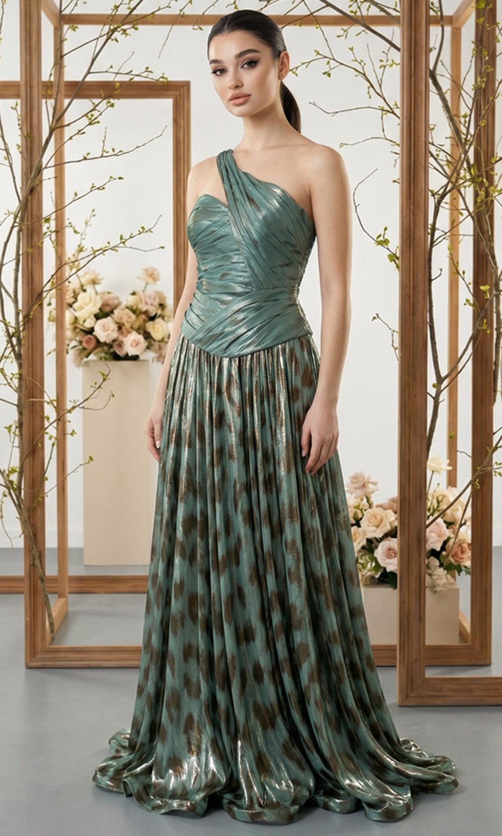 MNM COUTURE F02953A - Asymmetric A-Line Dress with Animal Print Prom Dresses in Mint 