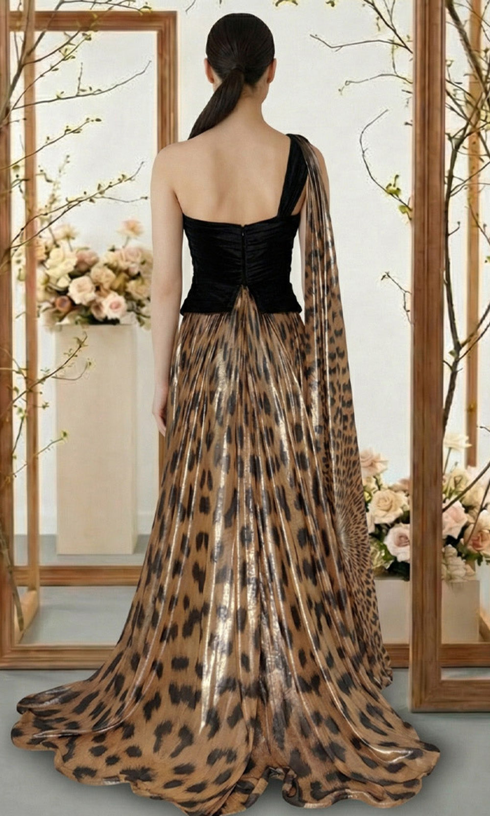 MNM COUTURE F02953A - Asymmetric A-Line Dress with Animal Print Prom Dresses in Tiger 