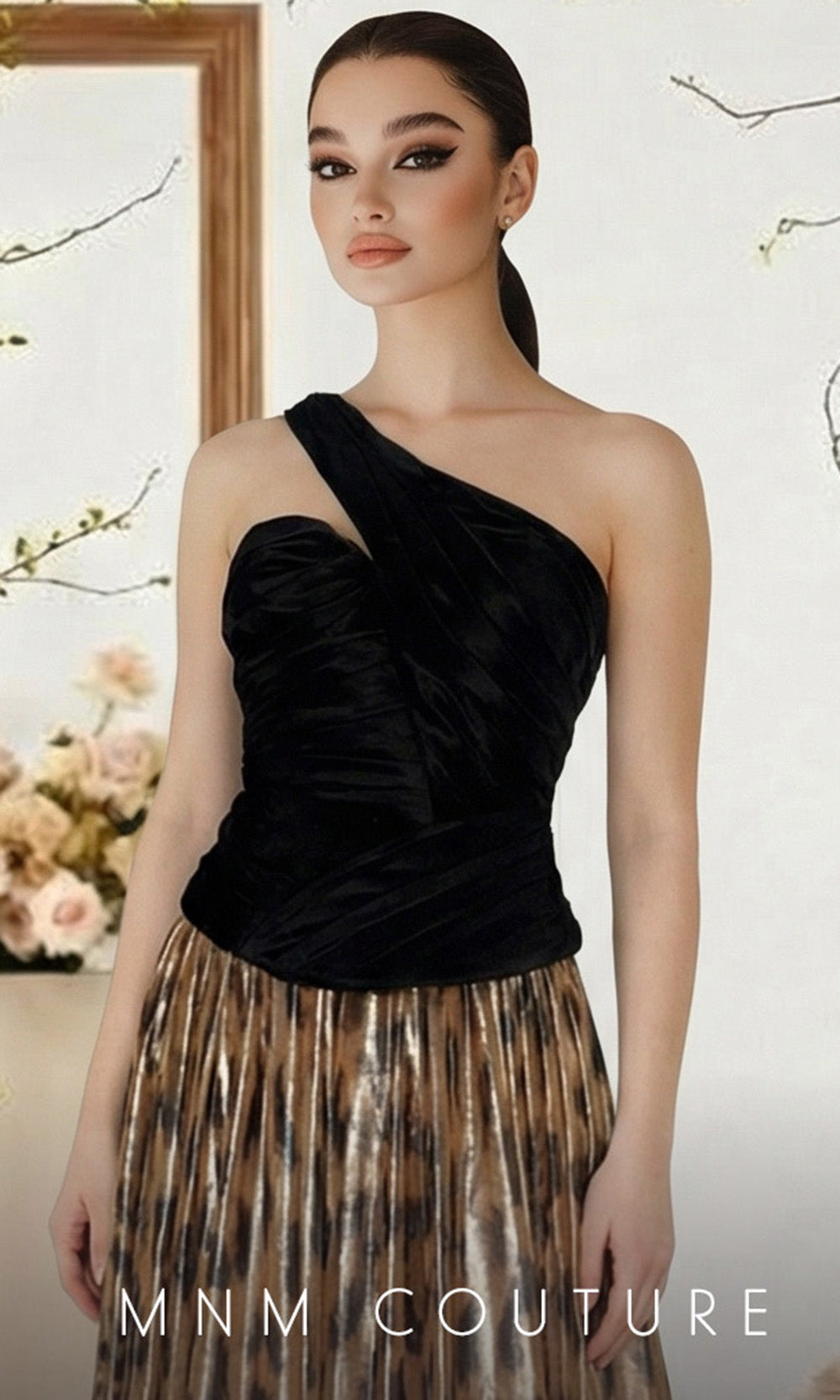 MNM COUTURE F02953A - Asymmetric A-Line Dress with Animal Print Prom Dresses in Tiger 